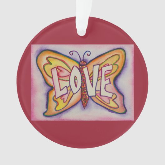 Love Butterfly Word Art Gift Holiday Ornament (voorkant)