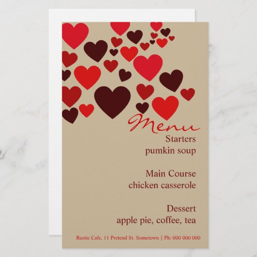 Love Cafe Wedding Menu Stationery (Voorkant / Achterkant)