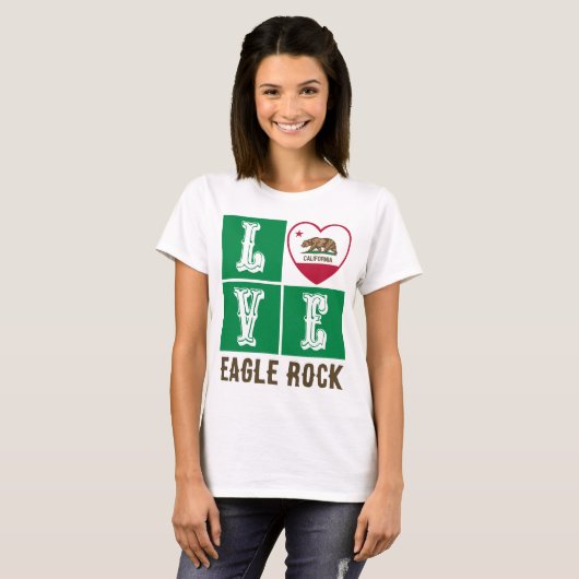 Love California State Flag Heart Eagle Rock T-shirt (Voorkant volledig)