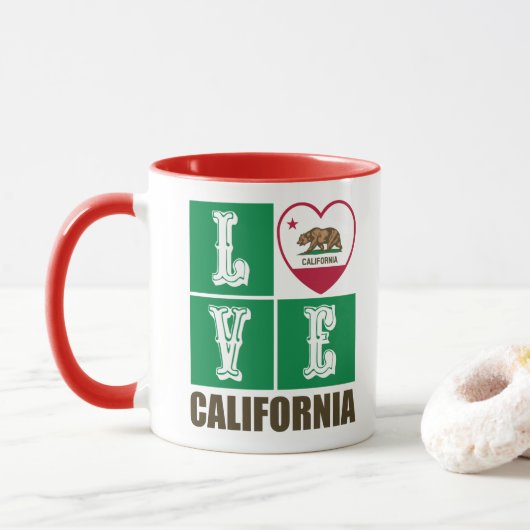 Love California State Flag Heart Pride Mok (Met donut)