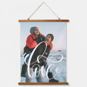 LOVE Calligrafie Script Couple Photo Stijlvol Hangend Wandkleed (Voorkant)