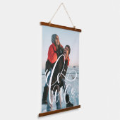 LOVE Calligrafie Script Couple Photo Stijlvol Hangend Wandkleed (Gebogen)