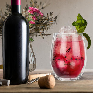 Love Calligraphy Heart Black B&W ID940 Wijnglas Zonder Voet