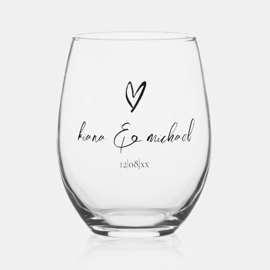 Love Calligraphy Heart Black B&W ID940 Wijnglas Zonder Voet (Voorkant)