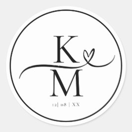 Love Calligraphy Initialen Swash Heart Black ID940 Ronde Sticker