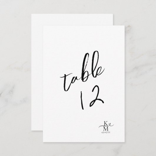 Love Calligraphy Table Number Black B&W ID940 Kaart (Voorkant / Achterkant)