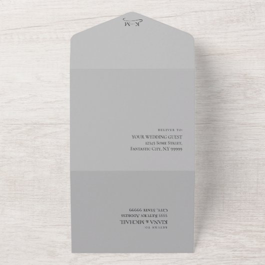 Love Calligraphy Wedding B&W ID940 All In One Uitnodiging (Buitenkant)