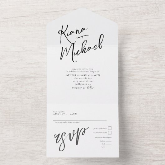 Love Calligraphy Wedding B&W ID940 All In One Uitnodiging (Binnen)