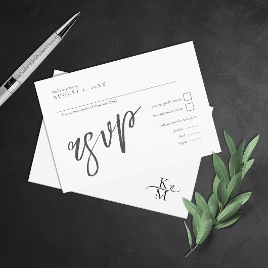 Love Calligraphy Wedding B&W ID940 RSVP Kaartje
