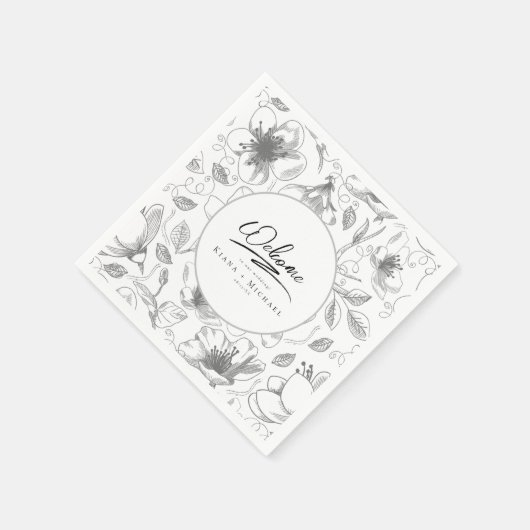 Love Calligraphy Wedding Floral Pattern B&W ID940 Servet (Hoek)