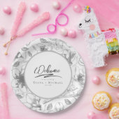 Love Calligraphy Wedding Floral Pattern Blk ID940 Papieren Bordje (Feest)