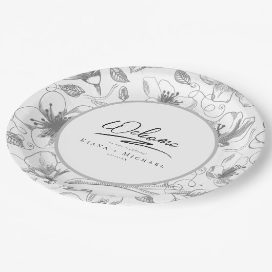 Love Calligraphy Wedding Floral Pattern Blk ID940 Papieren Bordje (Gekanteld)