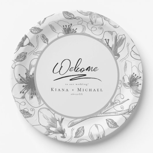 Love Calligraphy Wedding Floral Pattern Blk ID940 Papieren Bordje (Voorkant)