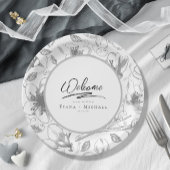 Love Calligraphy Wedding Floral Pattern Blk ID940 Papieren Bordje