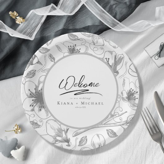 Love Calligraphy Wedding Floral Pattern Blk ID940 Papieren Bordje