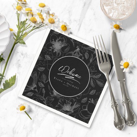 Love Calligraphy Wedding Floral Pattern Wht ID940 Servet