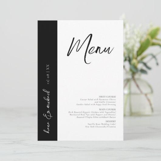 Love Calligraphy Wedding Menu B&W ID940 (Staand voorkant)