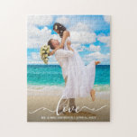 Love Calligraphy Wedding Photo Legpuzzel<br><div class="desc">Elegant Calligrafie Script Love Weddenschap Foto Jigzaag Puzzle</div>
