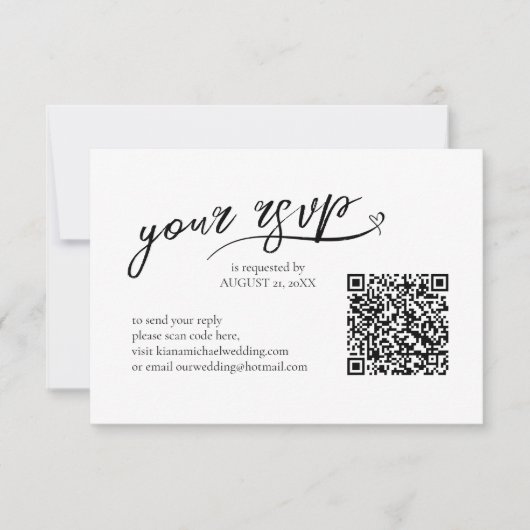 Love Calligraphy Wedding QR Code B&W ID940 RSVP Kaartje (Voorkant)