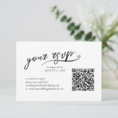 Love Calligraphy Wedding QR Code B&W ID940 RSVP Kaartje (Staand voorkant)
