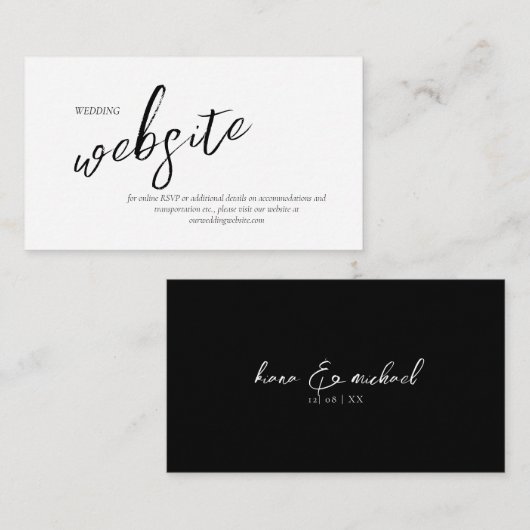 Love Calligraphy Wedding Website B&W ID940 Informatiekaartje (Voorkant / Achterkant)