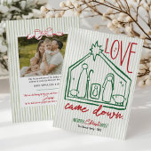 Love Came Down Hand Drawn Manger CHRISTmas Photo Feestdagenkaart