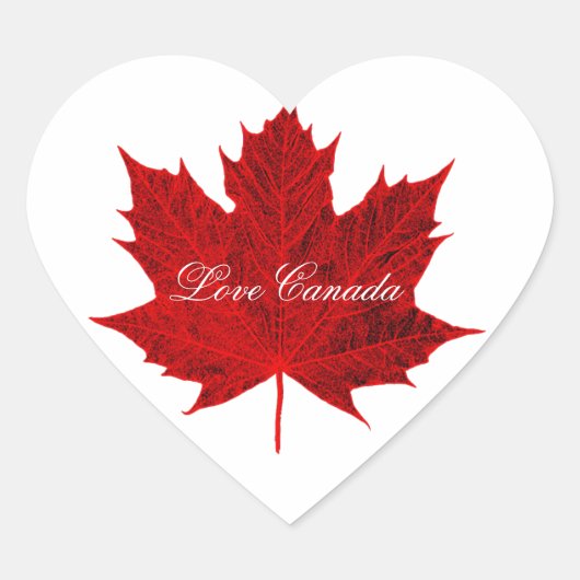 Love Canada-Red Canadian Maple Leaf Hart Sticker (Voorkant)