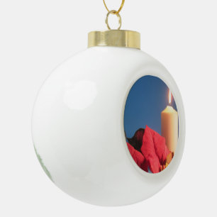 Love Candle and Poinsettia Ceramic Ball Ornament