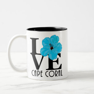 LOVE Cape Coral 11oz Blauwe Hibiscus Tweekleurige Koffiemok