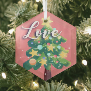 Love Capture Carton kerstboom Roze Metal Orn Glas Ornament