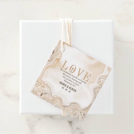 Love Caramel Marble Swirl Scripting Ephesians 4:2 Bedankjes Labels (In situ)