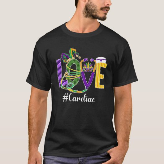 LOVE Cardiale verpleegster Leopard Mardi Gras Fest T-shirt (Voorkant)