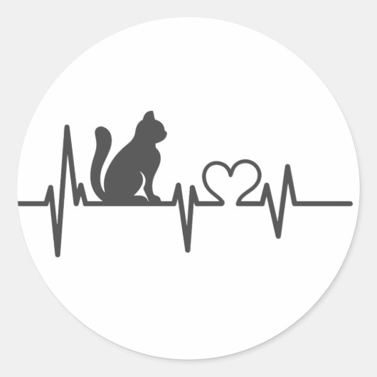 Love cat cardiogram - Kies achtergrondkleur Ronde Sticker (Voorkant)