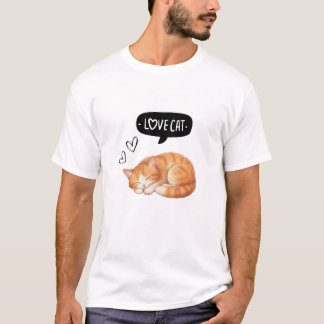 Love Cat Cute Sleeping Kitten Illustration T-shirt