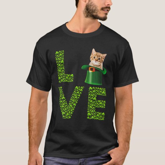 Love Cat Leprechaun Lover Irish Shamrock St Patric T-shirt (Voorkant)