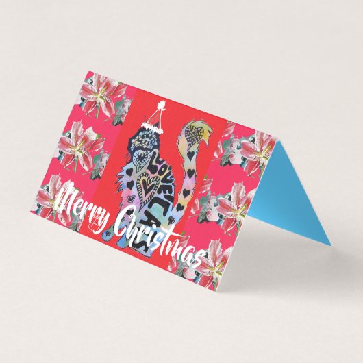 Love Cat Merry Red Paarse kerstkaart set Kaart (Voorkant)