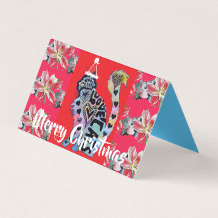 Love Cat Merry Red Paarse kerstkaart set Kaart