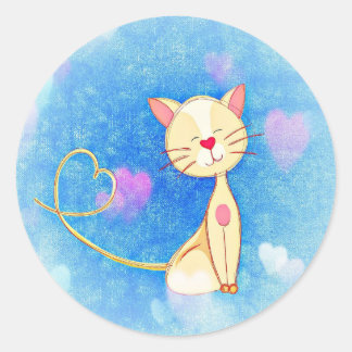 Love Cat met harten Stickers- 6 Ronde Sticker
