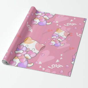 Love Cat Pattern Colorful Pets Animals Cadeaupapier