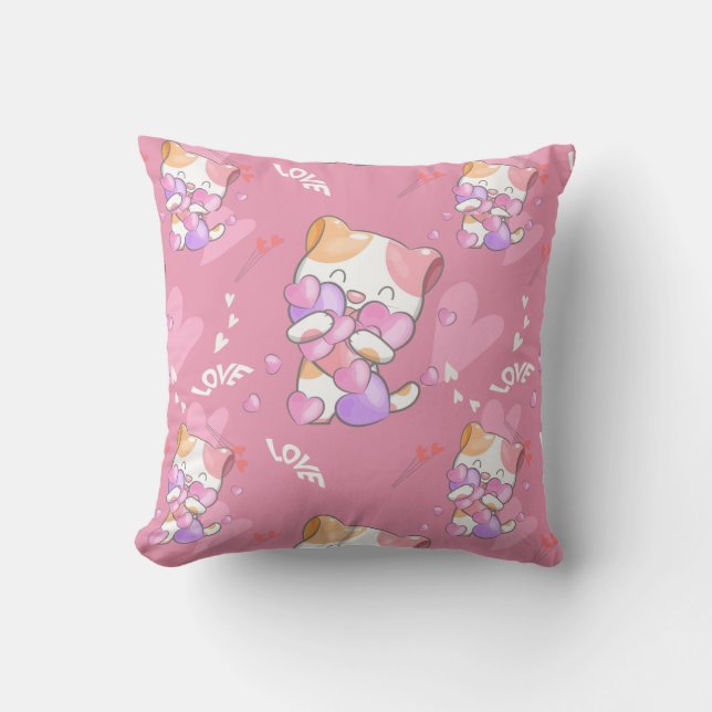 Love Cat Pattern Colorful Pets Animals Kussen (Voorkant)