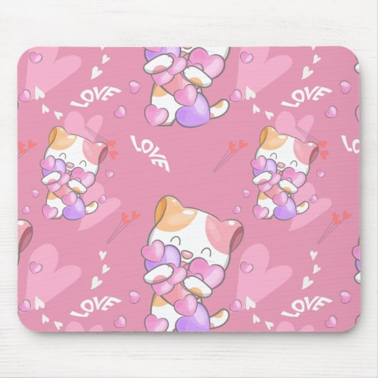 Love Cat Pattern Colorful Pets Animals Muismat (Voorkant)