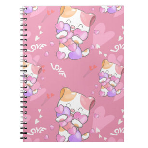 Love Cat Pattern Colorful Pets Animals Notitieboek