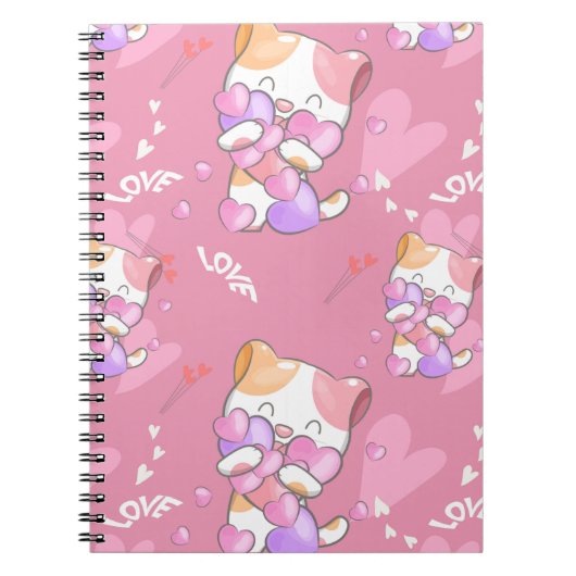 Love Cat Pattern Colorful Pets Animals Notitieboek (Voorkant)