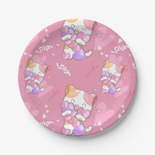 Love Cat Pattern Colorful Pets Animals Papieren Bordje (Voorkant)