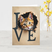 Love Cat Peek Card Kaart (Gele Bloem)