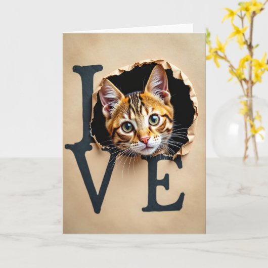 Love Cat Peek Card Kaart (Gele Bloem)