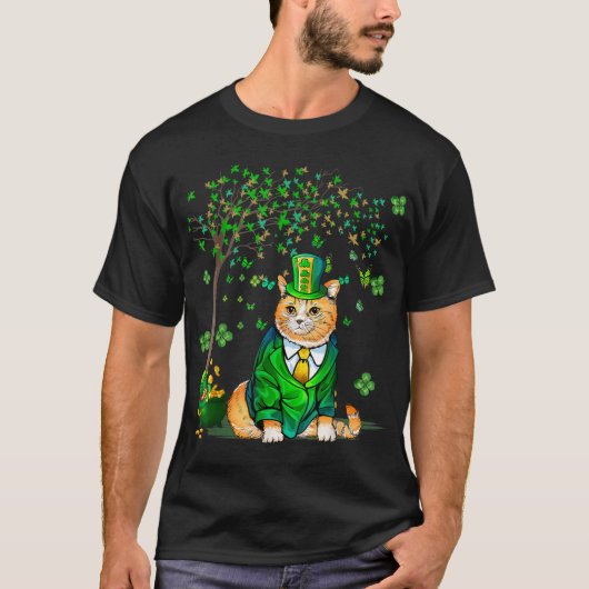 Love Cat St. Patricks Dag Vier Blad Klaver Shamroc T-shirt (Voorkant)