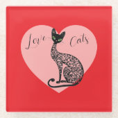 Love Cats Coaster Glazen Onderzetter (Voorkant)