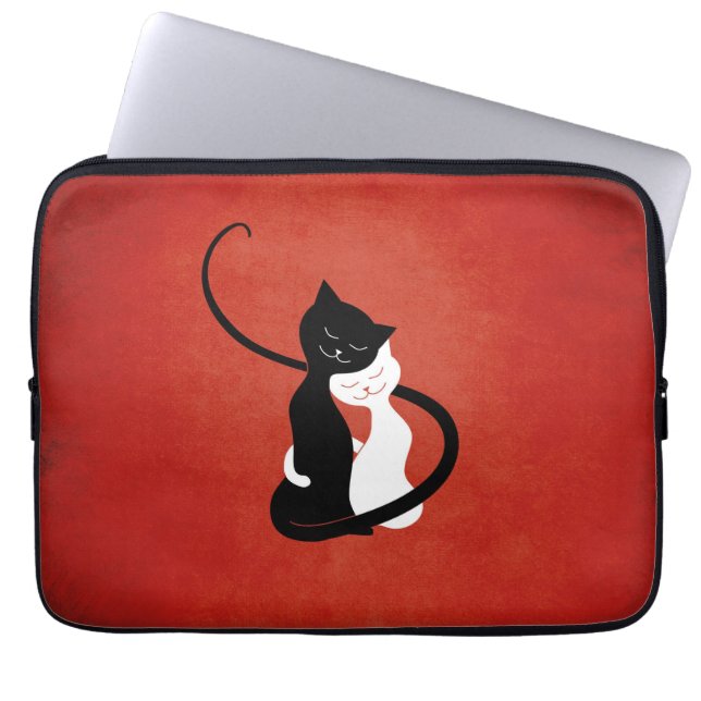 Love Cats Cute Red Laptop Sleeve (Voorkant)