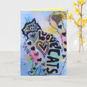 Love Cats Kat Aquarel en Ink Verjaardag Kaart (Gele Bloem)